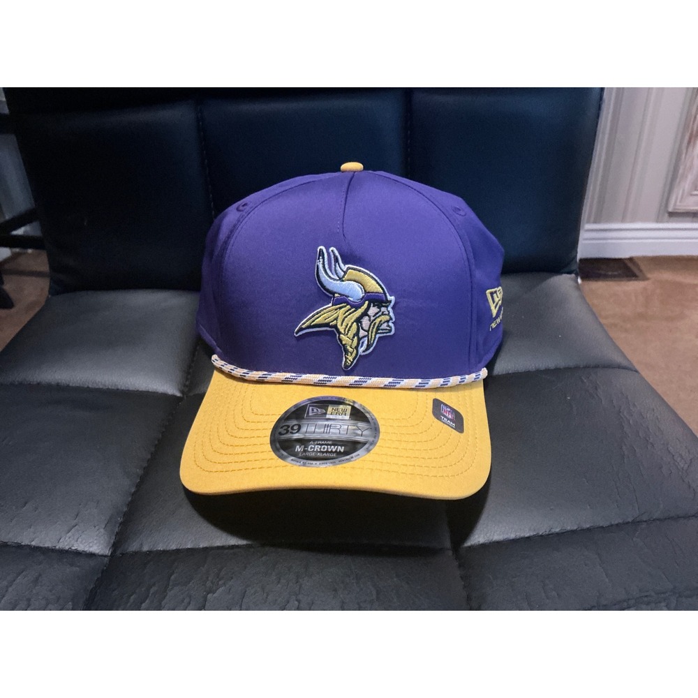 New Era Minnesota Vikings 39THIRTY A-Frame Rope Hat Purple Gold Stretch Fit L/XL